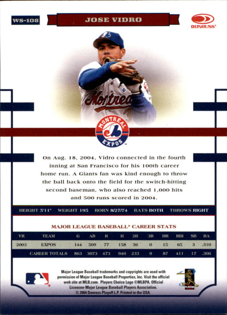 2004 Donruss World Series #108 Jose Vidro back image