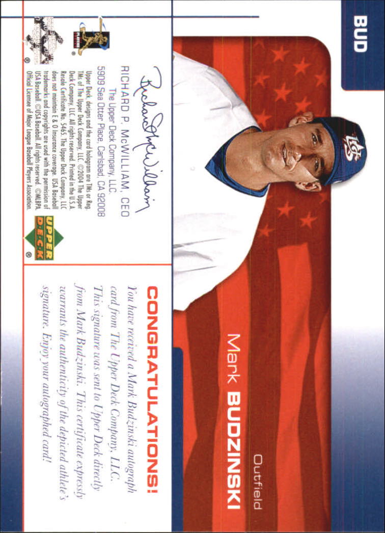 2004 USA Baseball 25th Anniversary Signatures Black Ink #BUD Mark Budzinski/360 back image
