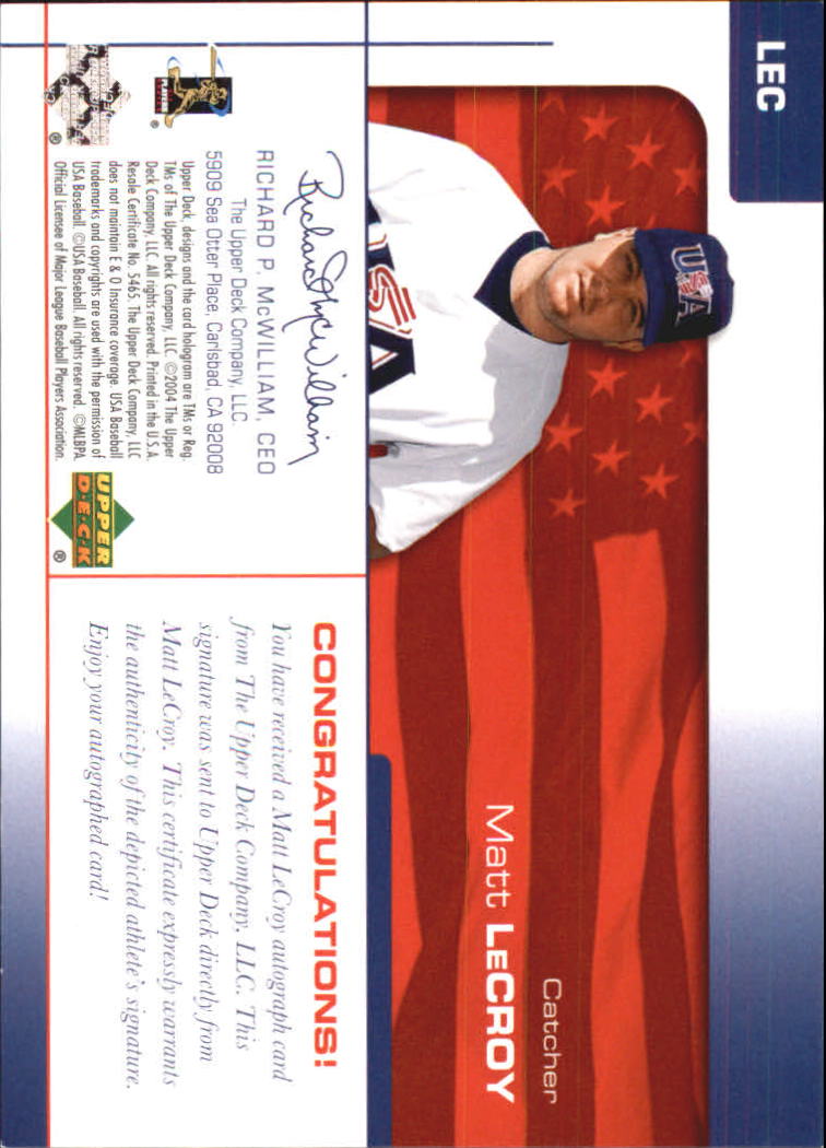 2004 USA Baseball 25th Anniversary Signatures Black Ink #LEC Matt LeCroy/360 back image