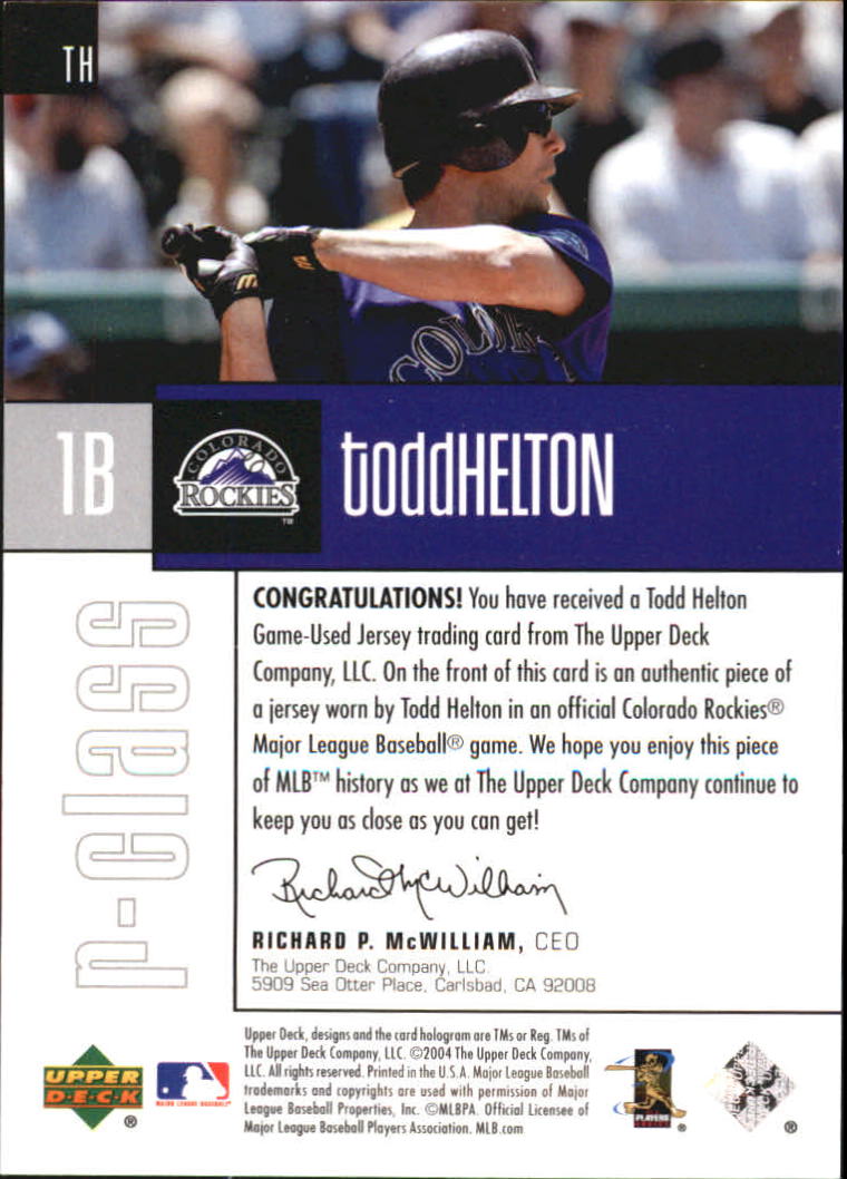 2004 Upper Deck r-class Jersey #TH Todd Helton back image