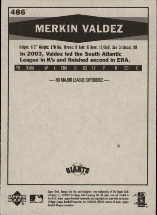 2004 Upper Deck Vintage #486 Merkin Valdez RC back image