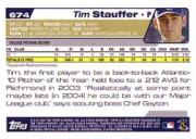 2004 Topps #674 Tim Stauffer DP RC back image