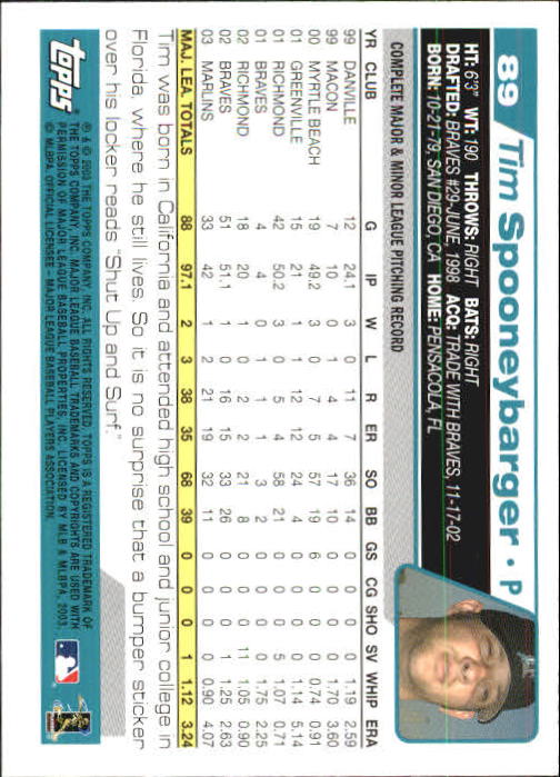 2004 Topps 1st Edition #89 Tim Spooneybarger back image