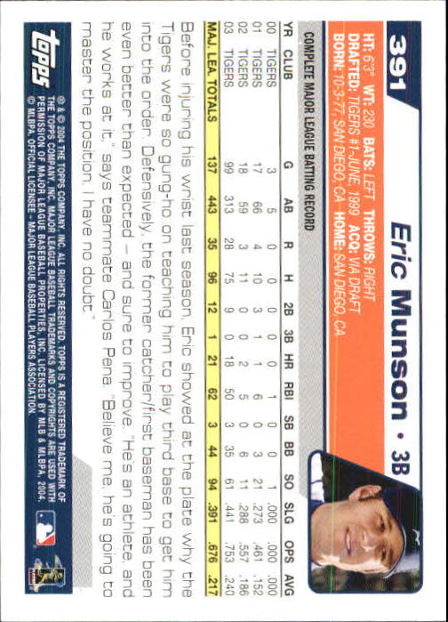 2004 Topps 1st Edition #391 Eric Munson back image
