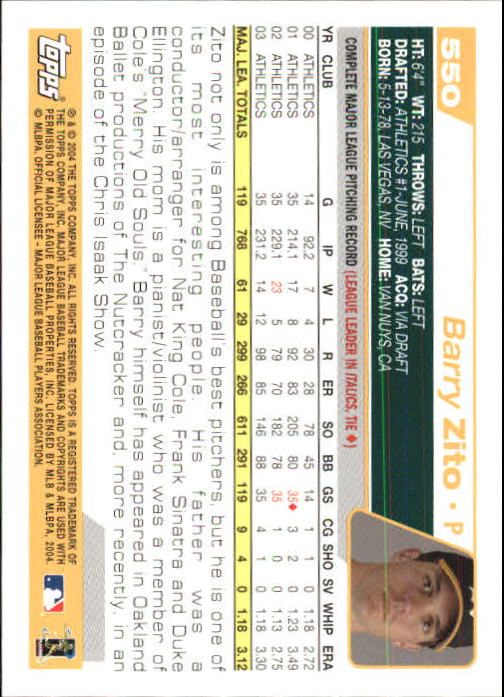 2004 Topps 1st Edition #550 Barry Zito