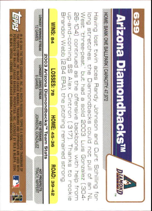 2004 Topps 1st Edition #639 Arizona Diamondbacks TC back image