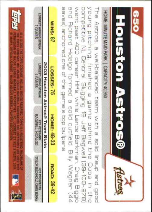 2004 Topps 1st Edition #650 Houston Astros TC