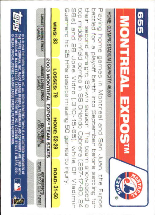 2004 Topps 1st Edition #655 Montreal Expos TC back image