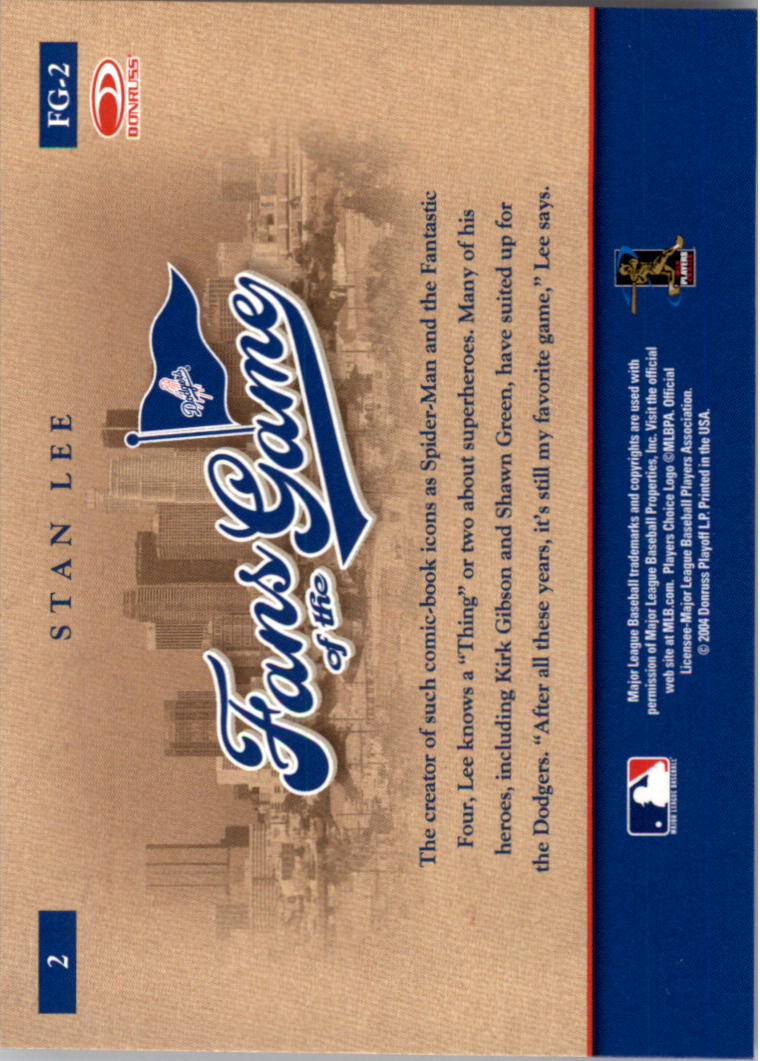 2004 Donruss World Series Fans of the Game #2 Stan Lee back image
