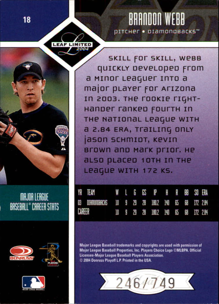 2004 Leaf Limited #18 Brandon Webb back image