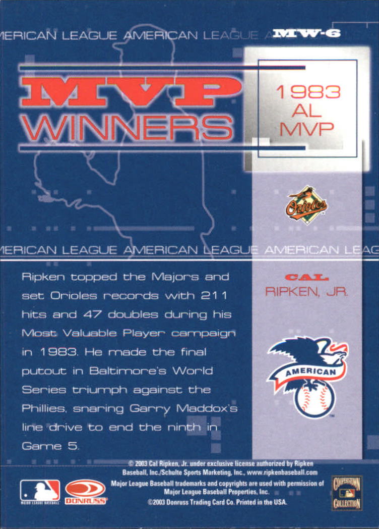 2004 Leaf MVP Winners #6 Cal Ripken 83 back image
