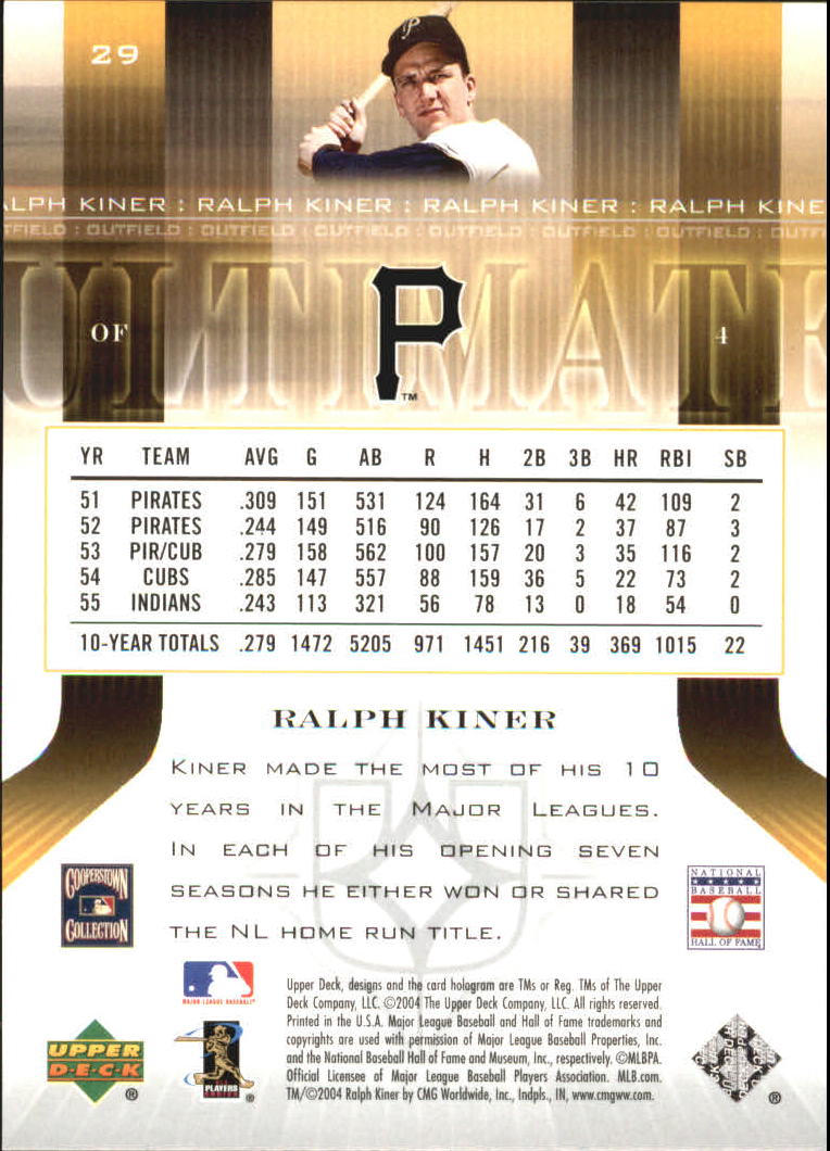 2004 Ultimate Collection #29 Ralph Kiner back image