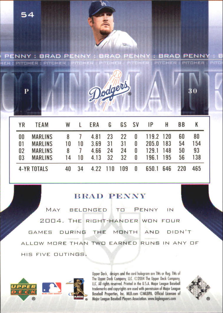 2004 Ultimate Collection #54 Brad Penny back image