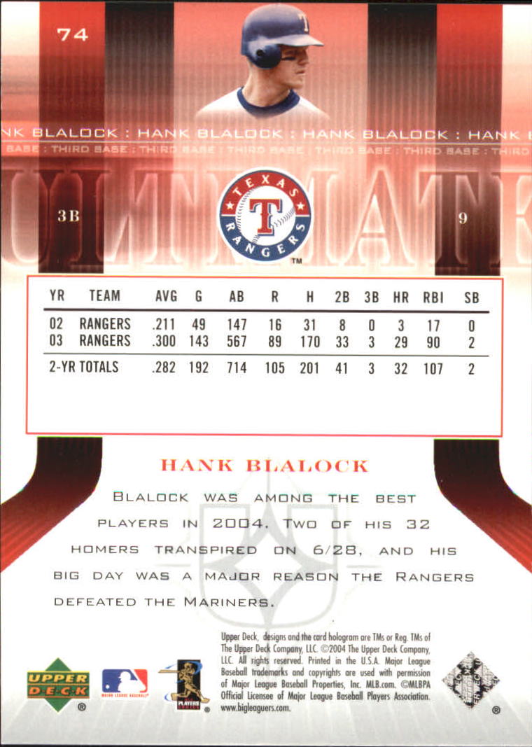 2004 Ultimate Collection #74 Hank Blalock back image