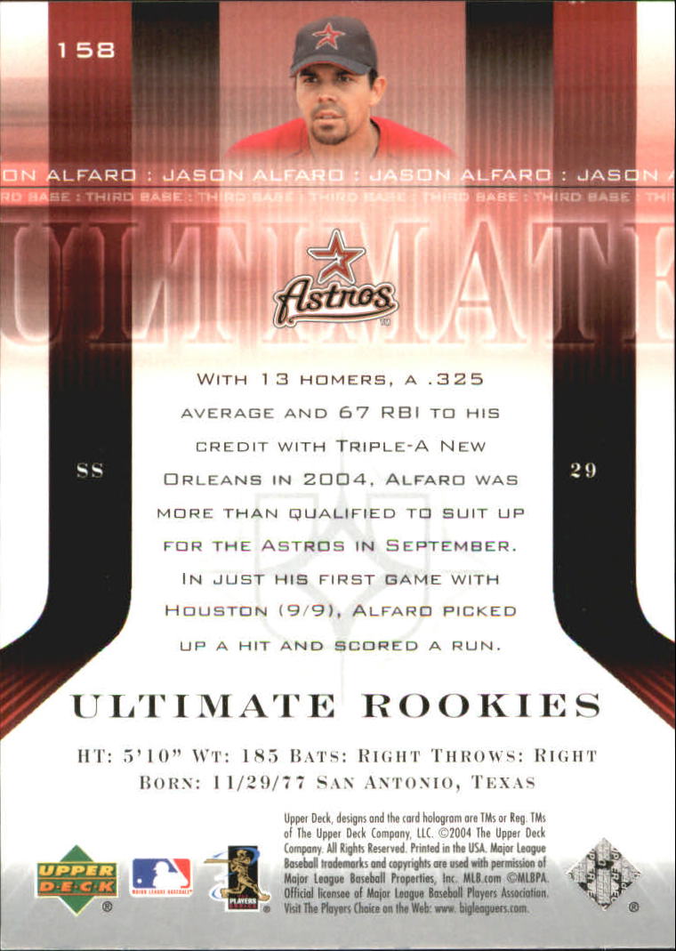 2004 Ultimate Collection #158 Jason Alfaro UR T1 RC back image