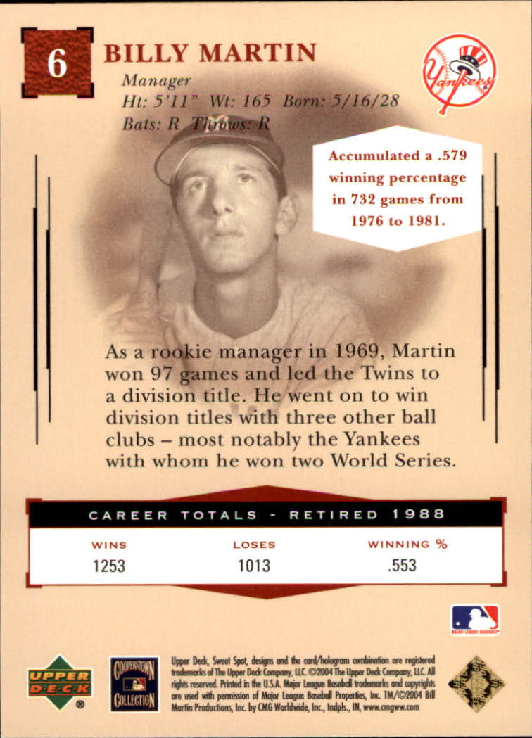 2004 Sweet Spot Classic #6 Billy Martin back image