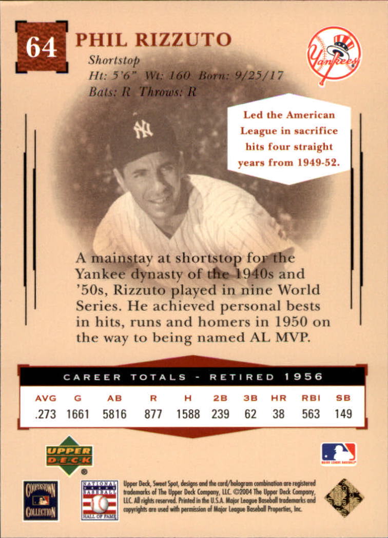 2004 Sweet Spot Classic #64 Phil Rizzuto back image