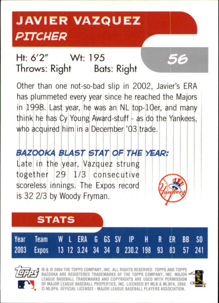 2004 Bazooka #56 Javier Vazquez back image