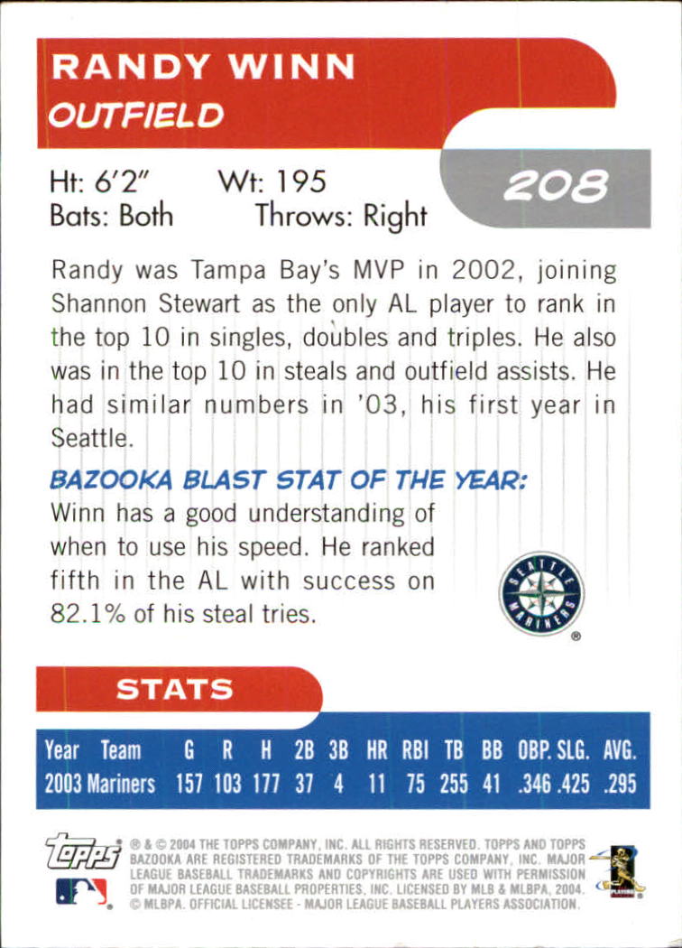 2004 Bazooka #208 Randy Winn back image
