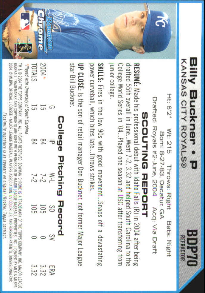 2004 Bowman Chrome Draft Refractors #70 Billy Buckner back image