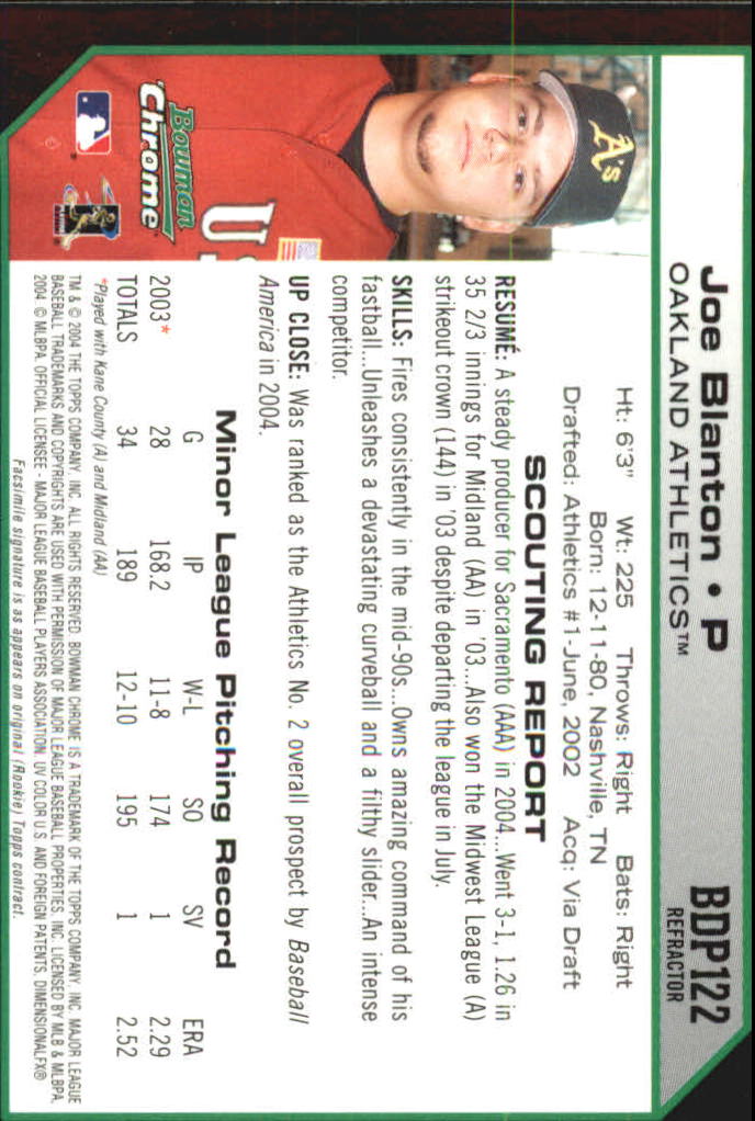 2004 Bowman Chrome Draft Refractors #122 Joe Blanton back image