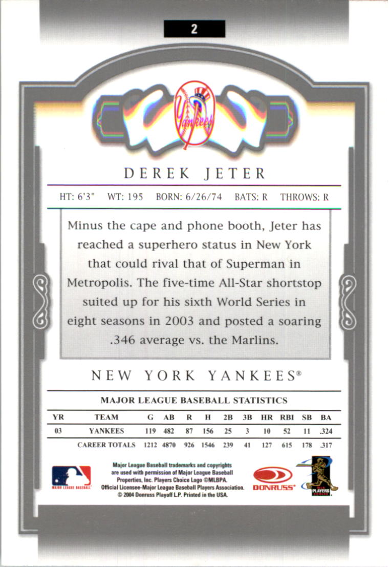 2004 Donruss Classics #2 Derek Jeter back image