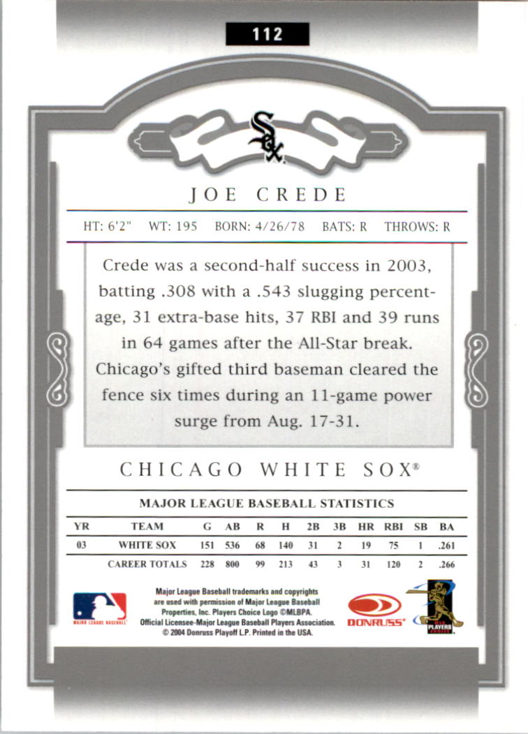 Donruss/Playoff Joe Crede Baseball Sports Trading Cards