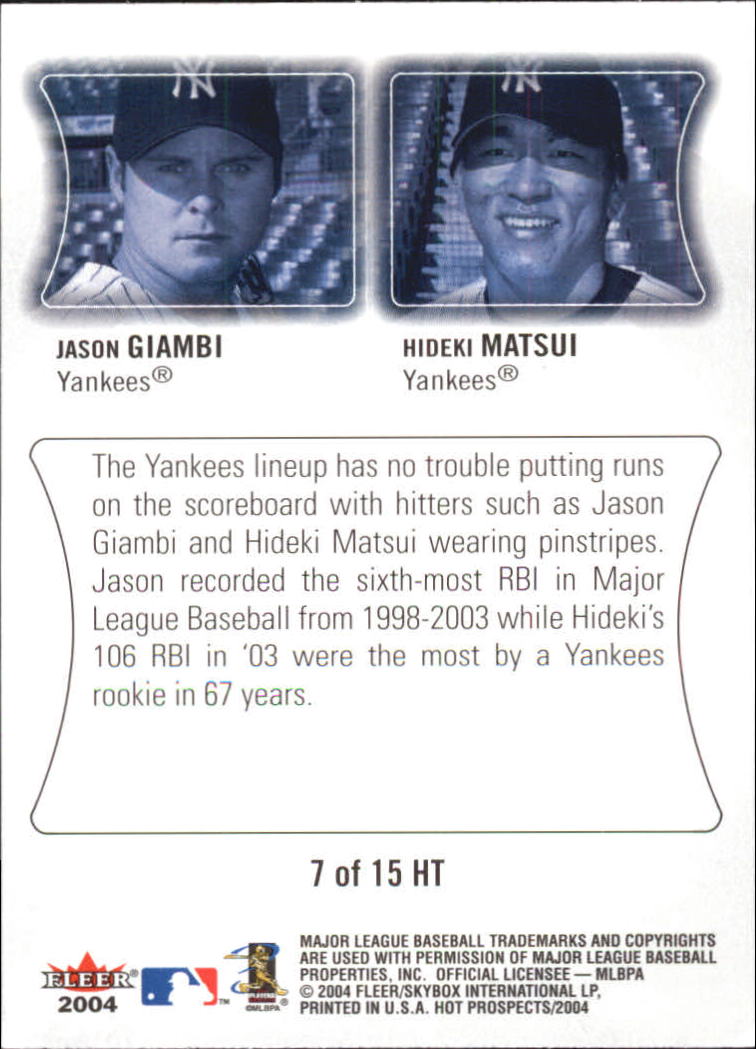 2004 Hot Prospects Draft Tandems #7 J.Giambi/H.Matsui back image