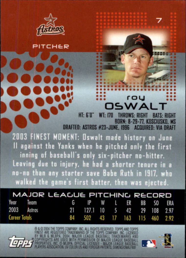 2004 Finest #7 Roy Oswalt back image