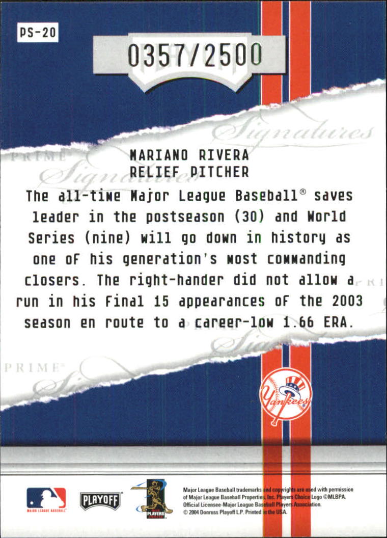 2004 Playoff Honors Prime Signature Insert #20 Mariano Rivera back image