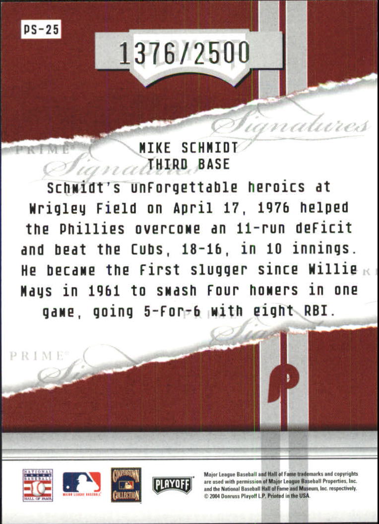2004 Playoff Honors Prime Signature Insert #25 Mike Schmidt back image