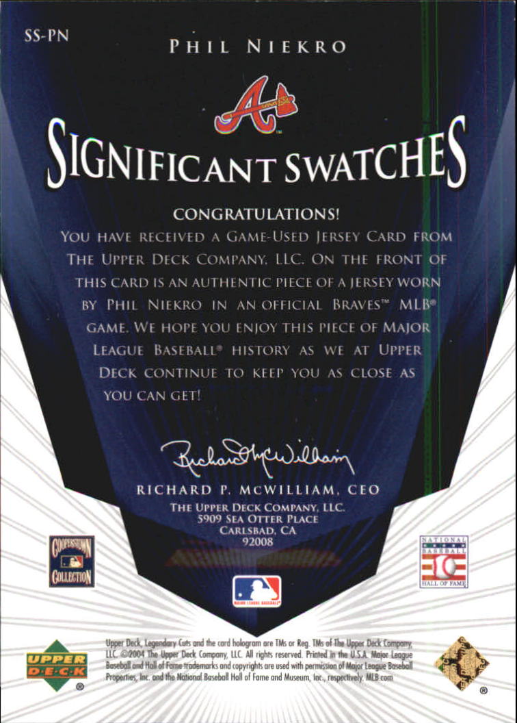 2004 SP Legendary Cuts Significant Swatches #PN Phil Niekro Jsy SP back image