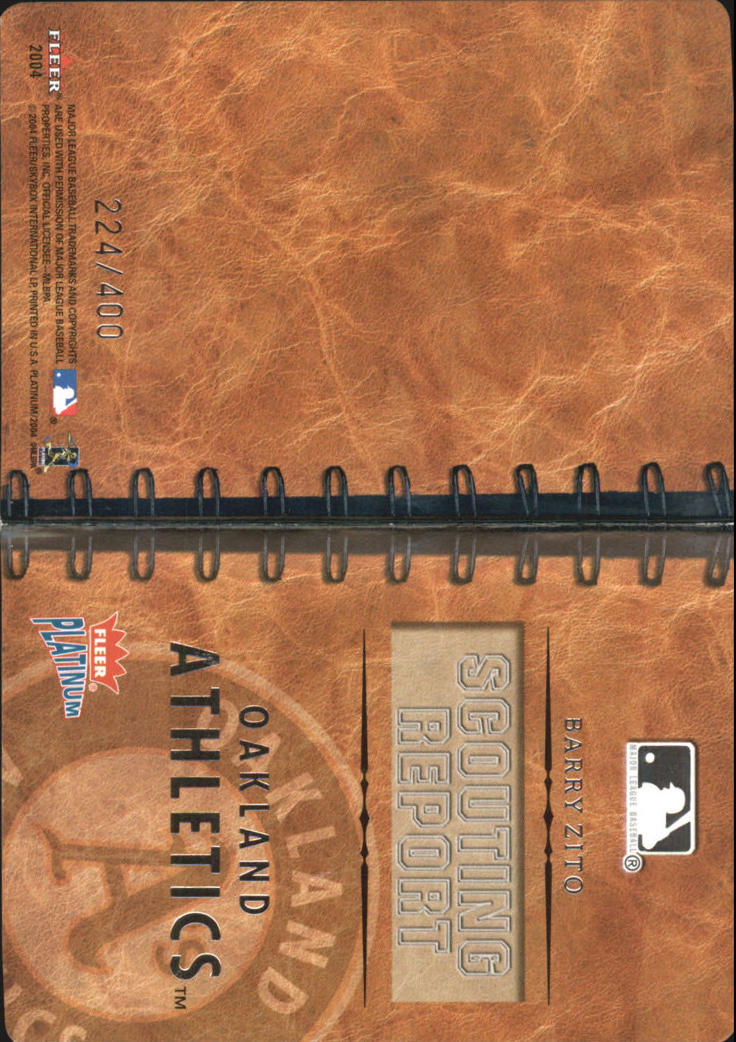 2004 Fleer Platinum MLB Scouting Report #8 Barry Zito back image