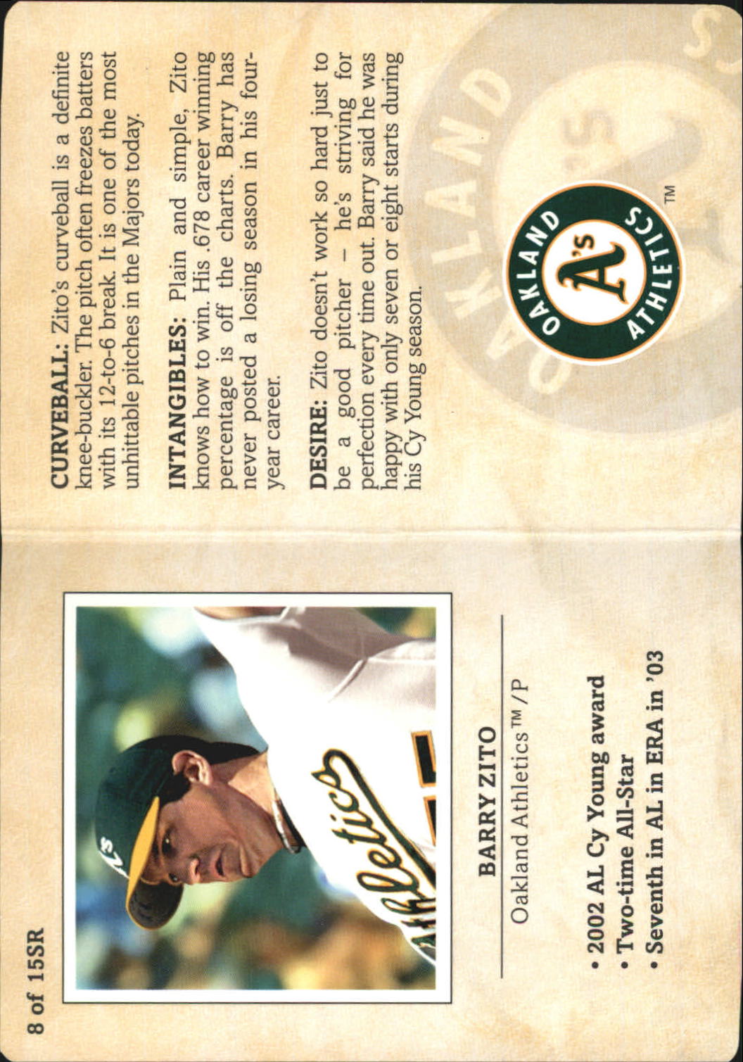 2004 Fleer Platinum MLB Scouting Report #8 Barry Zito