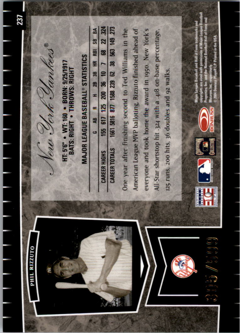 2004 Leaf Certified Cuts #237 Phil Rizzuto LGD back image