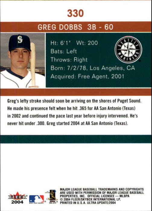 2004 Ultra #330 Greg Dobbs RC back image