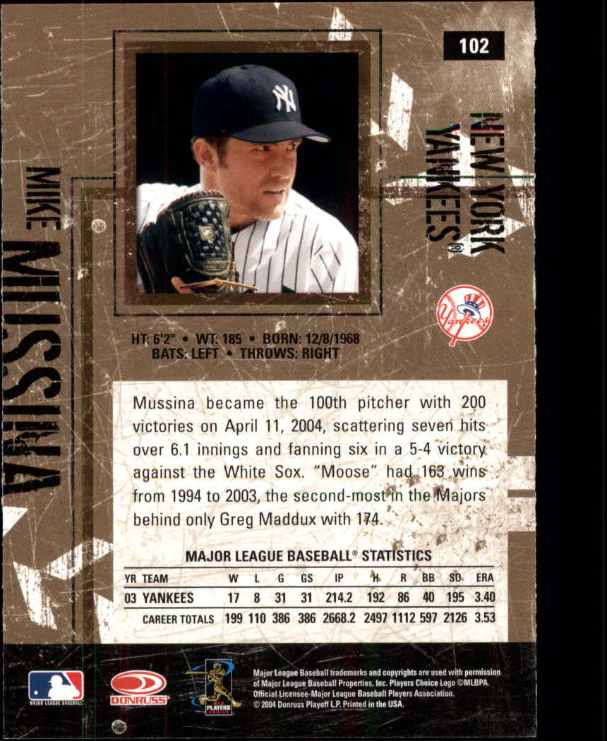 2004 Leather and Lumber #102 Mike Mussina back image