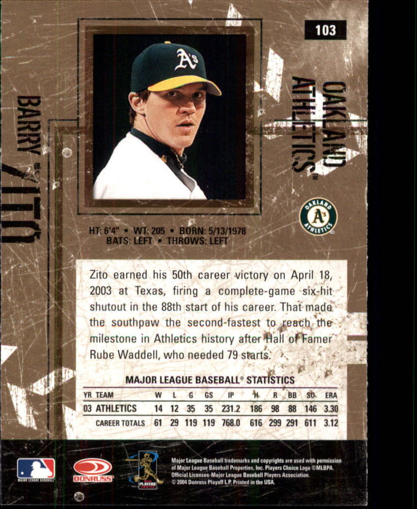 2004 Leather and Lumber #103 Barry Zito back image