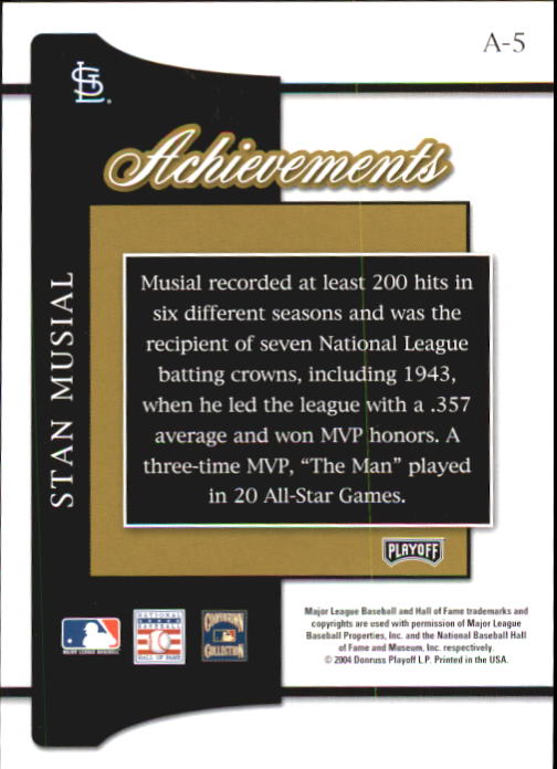2004 Playoff Prestige Achievements #5 Stan Musial 43 MVP back image