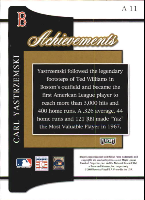 2004 Playoff Prestige Achievements #11 Carl Yastrzemski 67 MVP back image