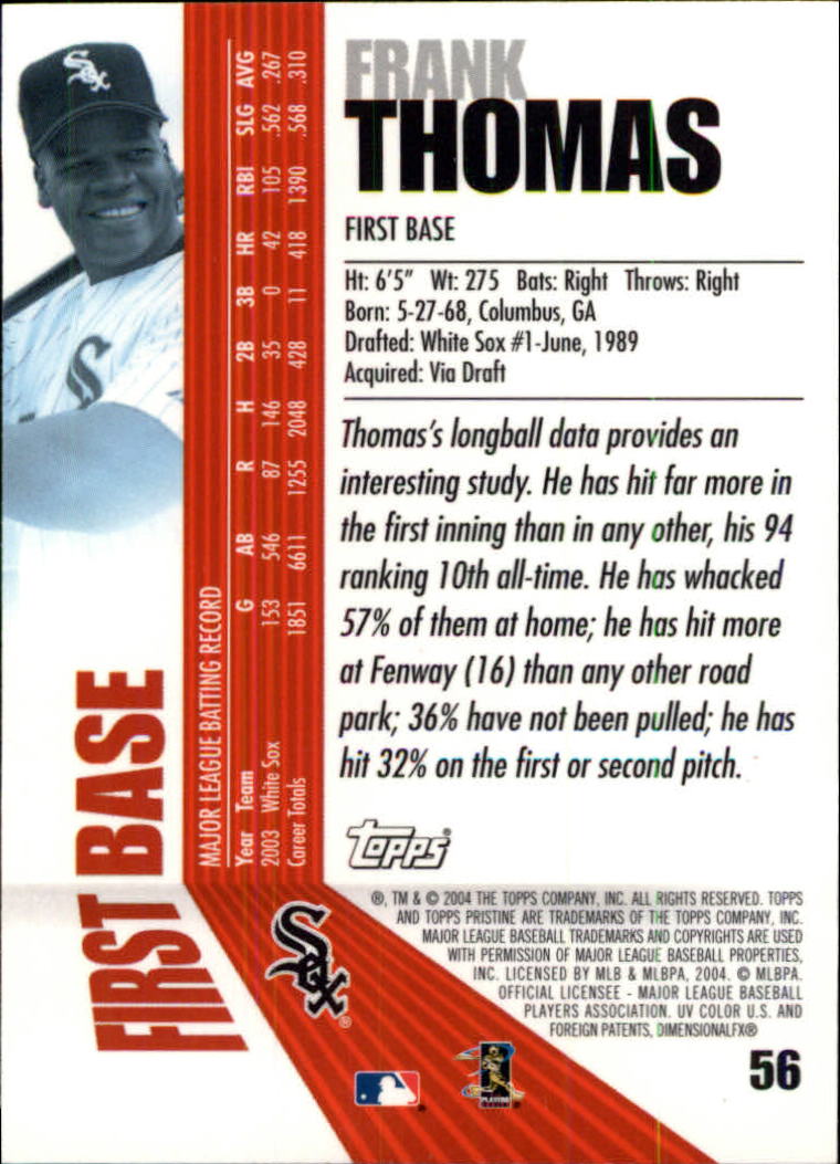 2004 Topps Pristine #56 Frank Thomas back image