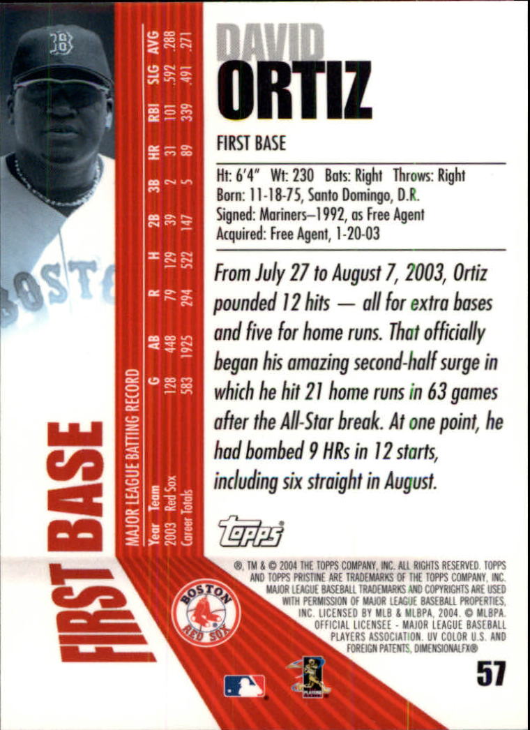 2004 Topps Pristine #57 David Ortiz back image