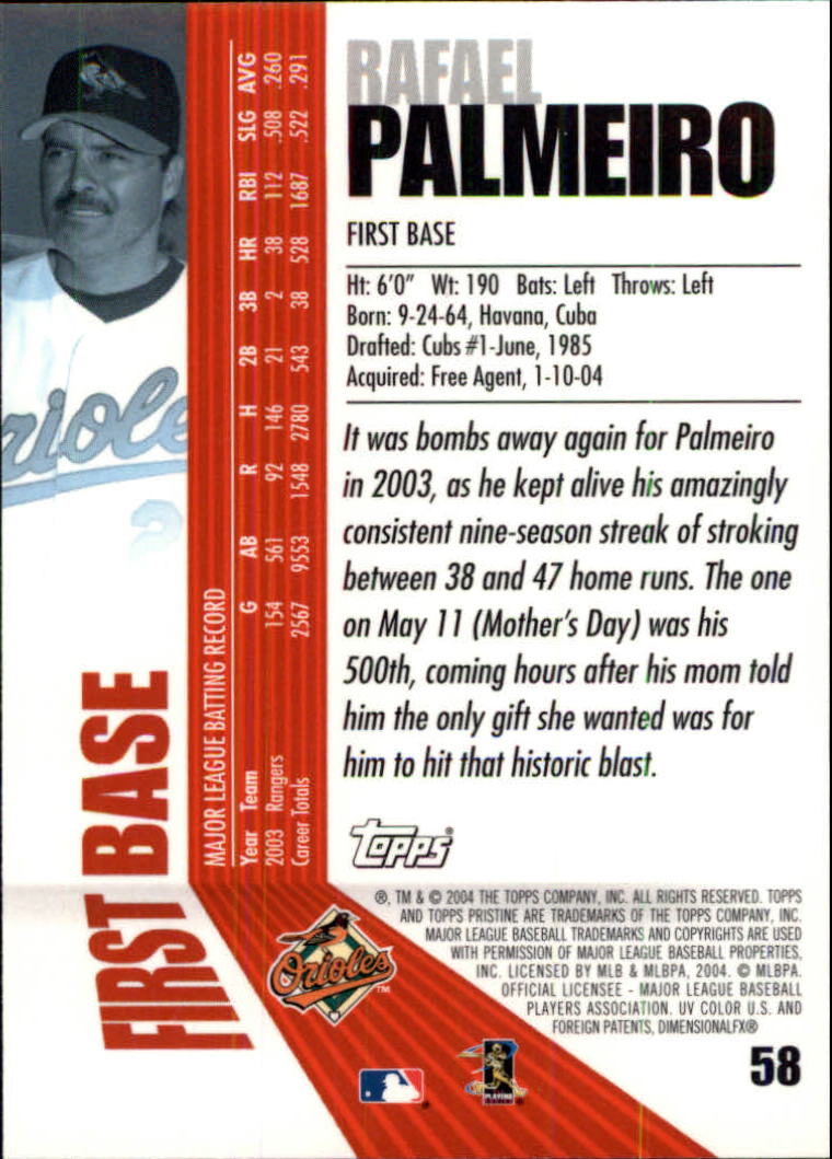 2004 Topps Pristine #58 Rafael Palmeiro back image