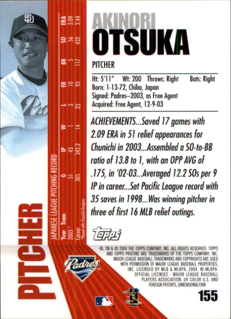 2004 Topps Pristine #155 Akinori Otsuka C RC back image