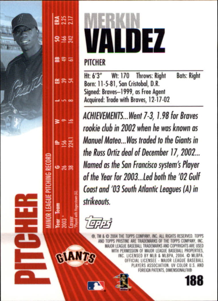 2004 Topps Pristine #188 Merkin Valdez C RC back image