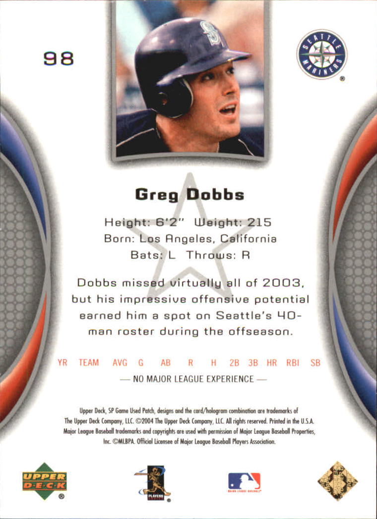 2004 SP Game Used Patch #98 Greg Dobbs RD RC back image