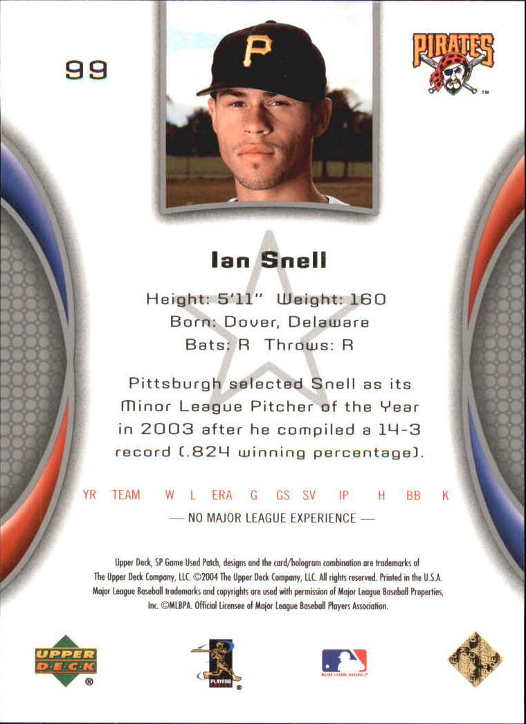 2004 SP Game Used Patch #99 Ian Snell RD RC back image