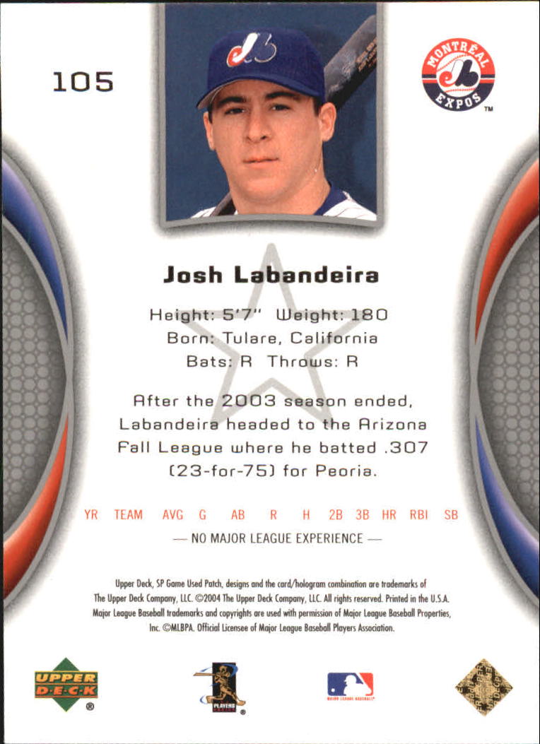 2004 SP Game Used Patch #105 Josh Labandeira RD RC back image
