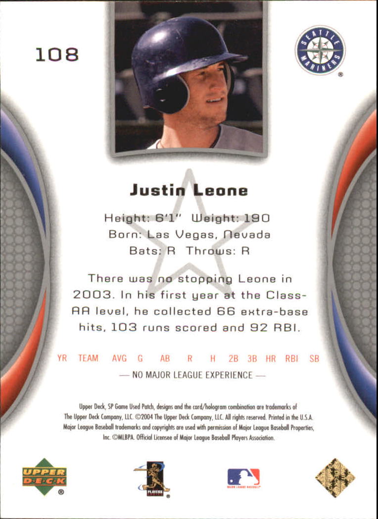 2004 SP Game Used Patch #108 Justin Leone RD RC back image