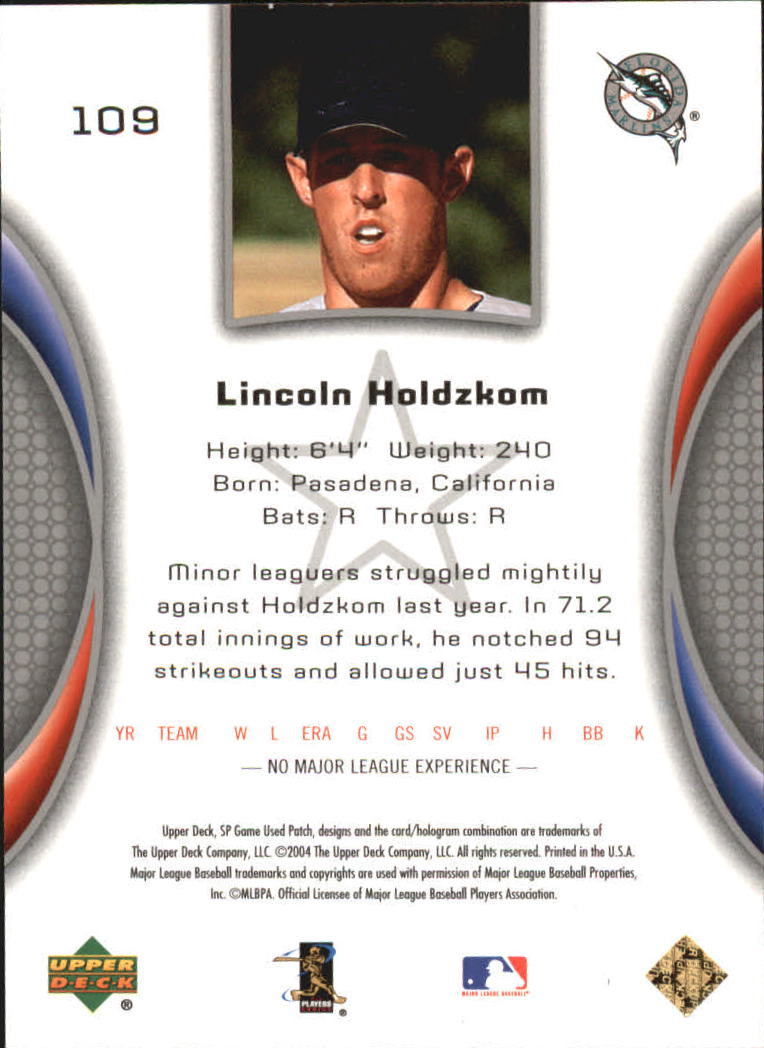 2004 SP Game Used Patch #109 Lincoln Holdzkom RD RC back image